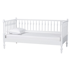 Baxton Studio Callison Spindle Daybed - Turned Farmhouse Sofa Bed with Spoked Frame Border for Living Room, Guest Room, or Kids Room, White, Twin